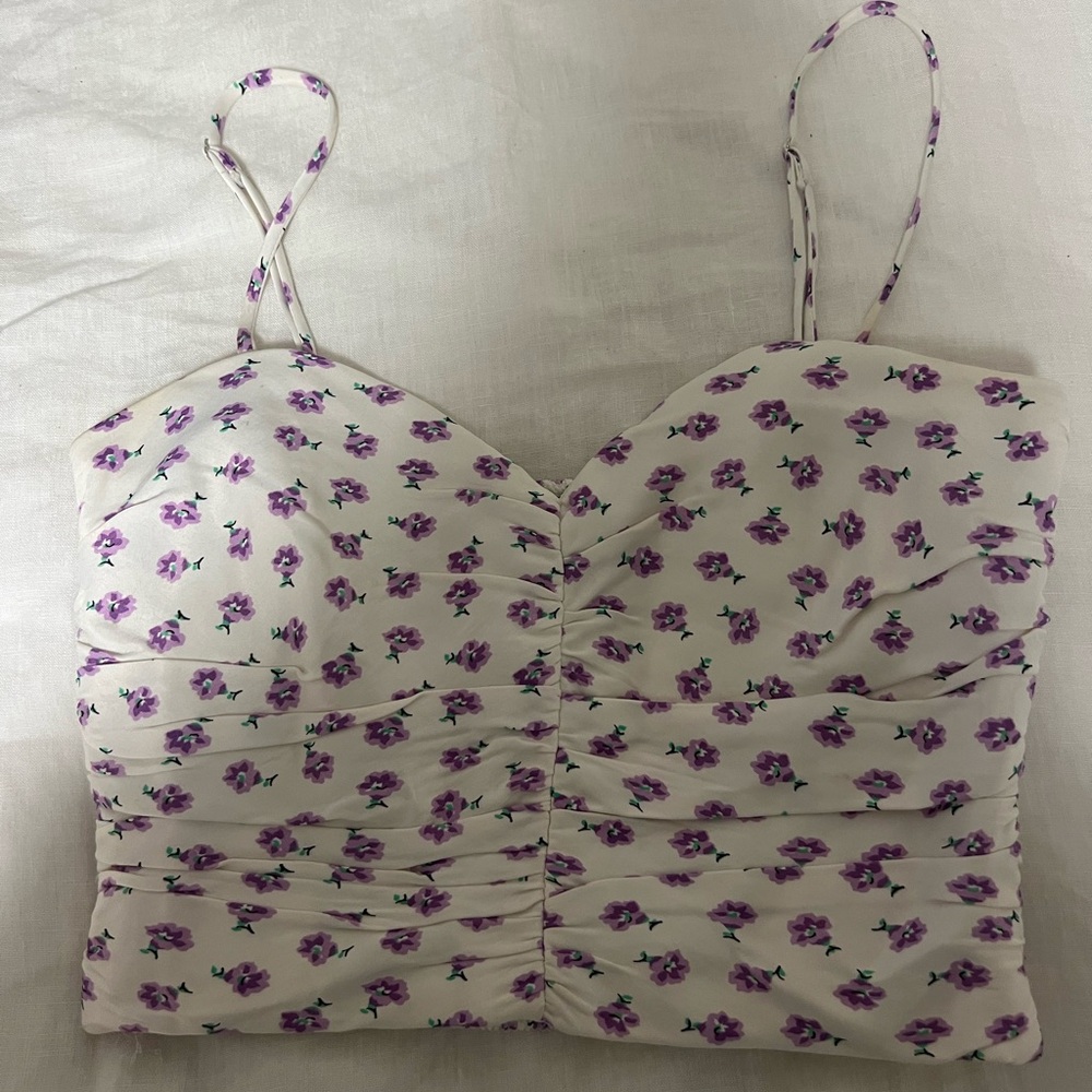Zara purple and white floral satin tank top